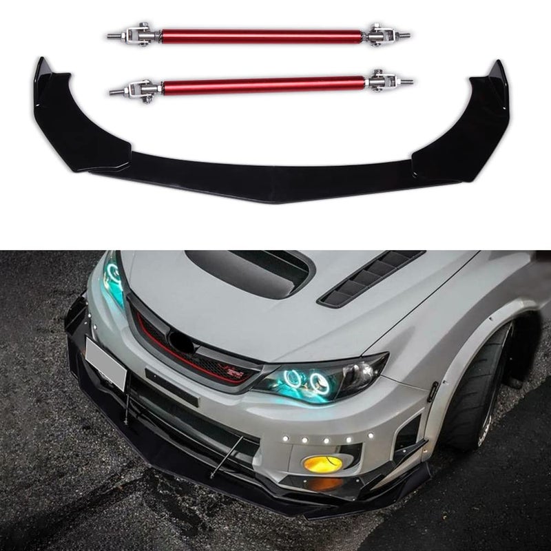 DREAMIZER Universal Front Bumper Lip Strut Rod Spoiler Wing Wide Body Kit Spoiler with Adjustable 811 Support Splitter Rods Red  Sharp Corner