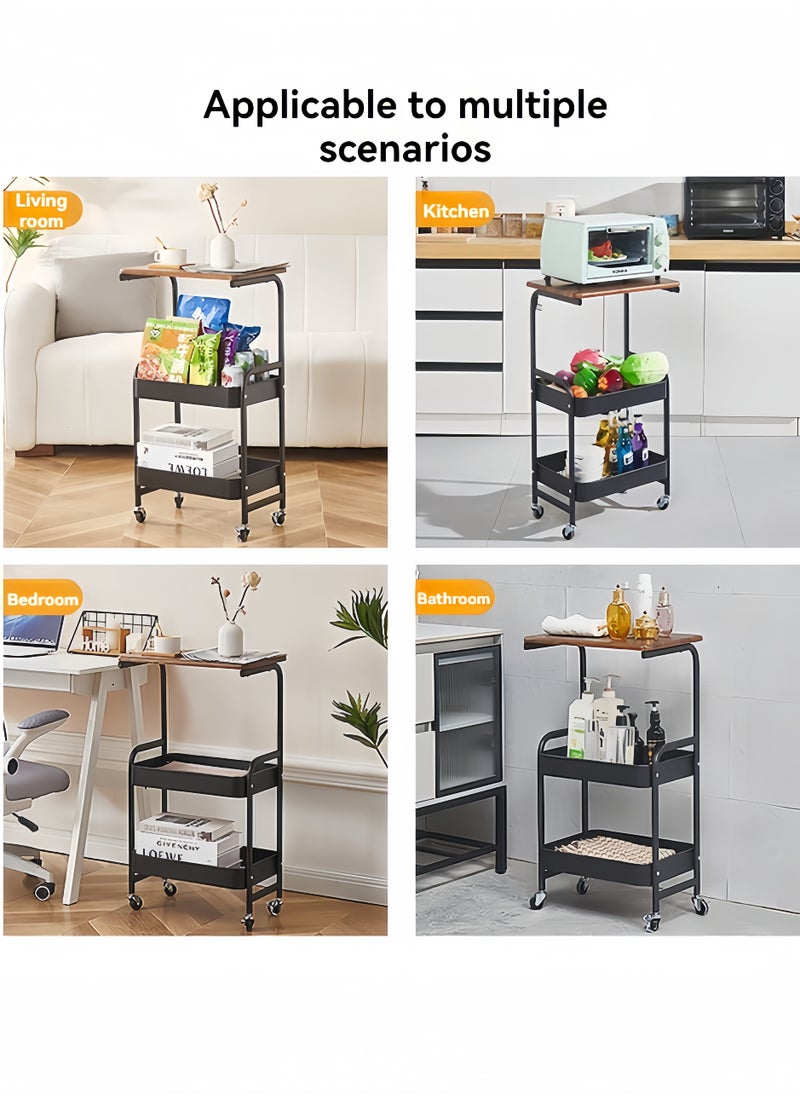 Utility Cart with Wooden Table Top, 3-Tier Metal Rolling Storage Cart, Black Trolley Kitchen Organizer Rolling Desk with Locking Wheels for Office Classroom Home - pzsku/Z4C785130E3E4566D2827Z/45/_/1732765715/bb789339-5397-4793-8600-725854c28149