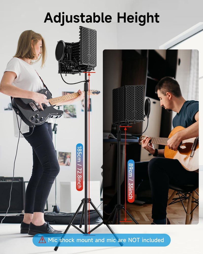 Moukey Microphone Isolation Shield with Pop Filter & Tripod Stand, Foldable Mic Shield with Triple Sound Insulation, High Density Mic Sound Shield for Recording Studio, Podcasts, Singing, Broadcasting - Image 4