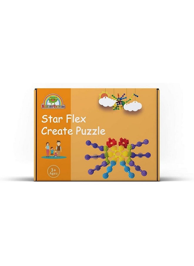 RAINBOW TOYFROG - RAINBOW TOYFROG Star Flex STEM Building Toys - 70 Connector Blocks for Kids with Tote - Kindergarten STEM & Preschool Table Top Toys - Open Ended Building Blocks for Boys and Girls 3 Years Old & Up - Image 1