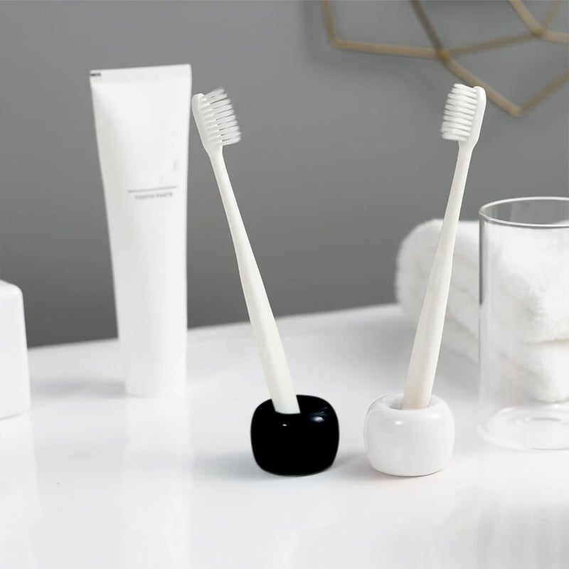 HalfofLife Mini Ceramics Toothbrush Holder Stand for Bathroom Vanity Countertop, Handmade Couple Toothbrush Head Holder, Shaver Holder and Office Pen Holder, Black&White, Pack of 2 - Image 3
