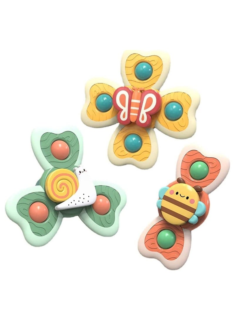 KASTWAVE Baby Cup Spinner Toy with Suction Cup, Baby Bath Toys, Spinner Toys, Cartoon Spinning Suction Toys, Lovely Gift for Baby and Children BPA Free 3 Pack - Image 1