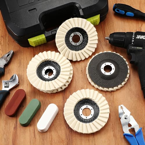 Heigble 8 Pcs Wool Polishing Wheel Disc and Polishing Compounds Set Includes 5 Thicken Arbor Buffing Wheel 3 Buffing Compound 4 1/2 x 7/8 Inch Felt Flap Disc for Angle Grinder, Multi Surface - Image 5