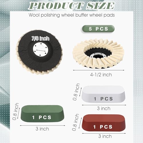 Heigble 8 Pcs Wool Polishing Wheel Disc and Polishing Compounds Set Includes 5 Thicken Arbor Buffing Wheel 3 Buffing Compound 4 1/2 x 7/8 Inch Felt Flap Disc for Angle Grinder, Multi Surface - Image 2