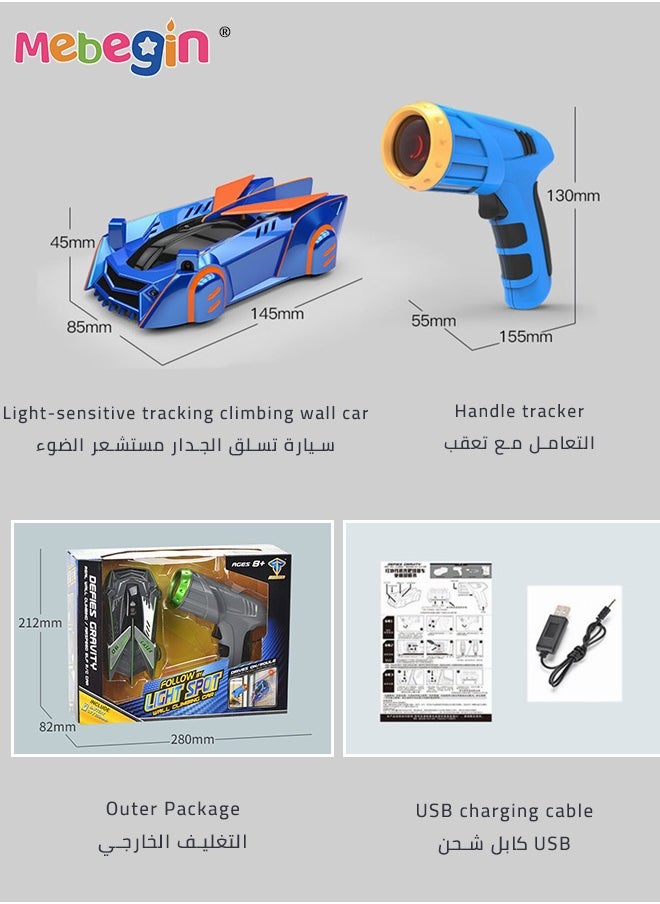 MEBEGIN - Rechargeable Wall Climbing Remote Control Car, 360° Rotating 3 Mode RC Stunt Car, Light-Guided Wall Racer Ceiling Climb Toy Car with Headlight Birthday Gifts for Boys Girls - Image 1