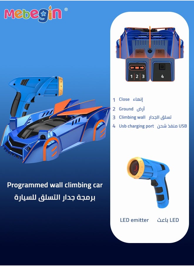 MEBEGIN - Rechargeable Wall Climbing Remote Control Car, 360° Rotating 3 Mode RC Stunt Car, Light-Guided Wall Racer Ceiling Climb Toy Car with Headlight Birthday Gifts for Boys Girls - Image 1