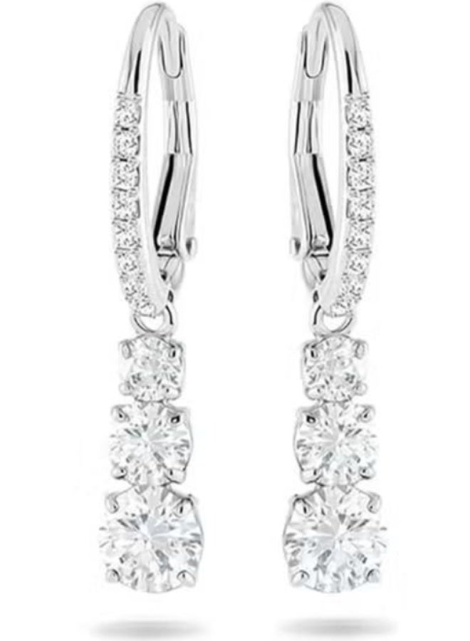 Swan Silver-Tone Crystal Drop Hoop Earrings (Triple-Stone Dangle)