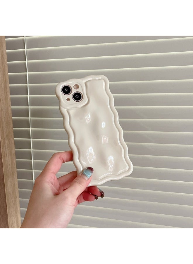 Generic - Solid Color Electroplated Water Corrugated IPhone16promax Phone Case Apple 15/14 16e Advanced Sense-Color:Xym Wave Meteorite Cream White-Applicable Model:14 (without Packaging) - Image 1