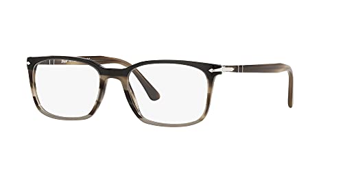 Persol PO3189V Rectangular Prescription Eyewear Frames, Striped Brown/Grey/Black/Demo Lens, 53 mm - Image 2