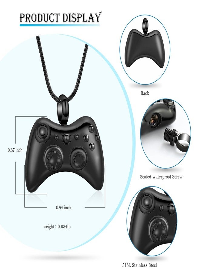 Hearbeingt Cremation Jewelry for Ashes Pendant Game Controller Urn Necklace Ashes Holder GamePad Keepsake Necklace for Men for Boy(Black) - Image 2