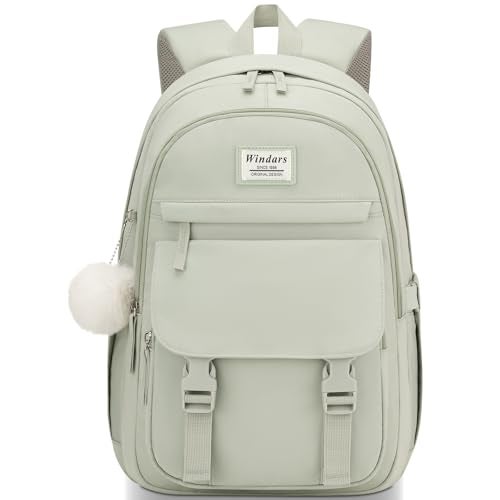 WINDARS School Backpack for Teen Girls, Cute College Backpacks for Women Students Aesthetic Bookbag Large 15.6 Inch Laptop Bag Middle School Travel Back Pack (Green) - Image 1
