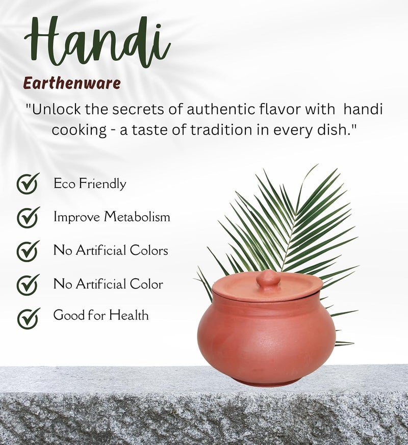 Stark Mart India Clay Curd Pot for Cooking, Clay Handi for Kitchen, Safe, Lightweight & Durable Clay Dahi Handi, Brown Colour 1800ml (Pack of 1) Mathani Pot  - Image 3