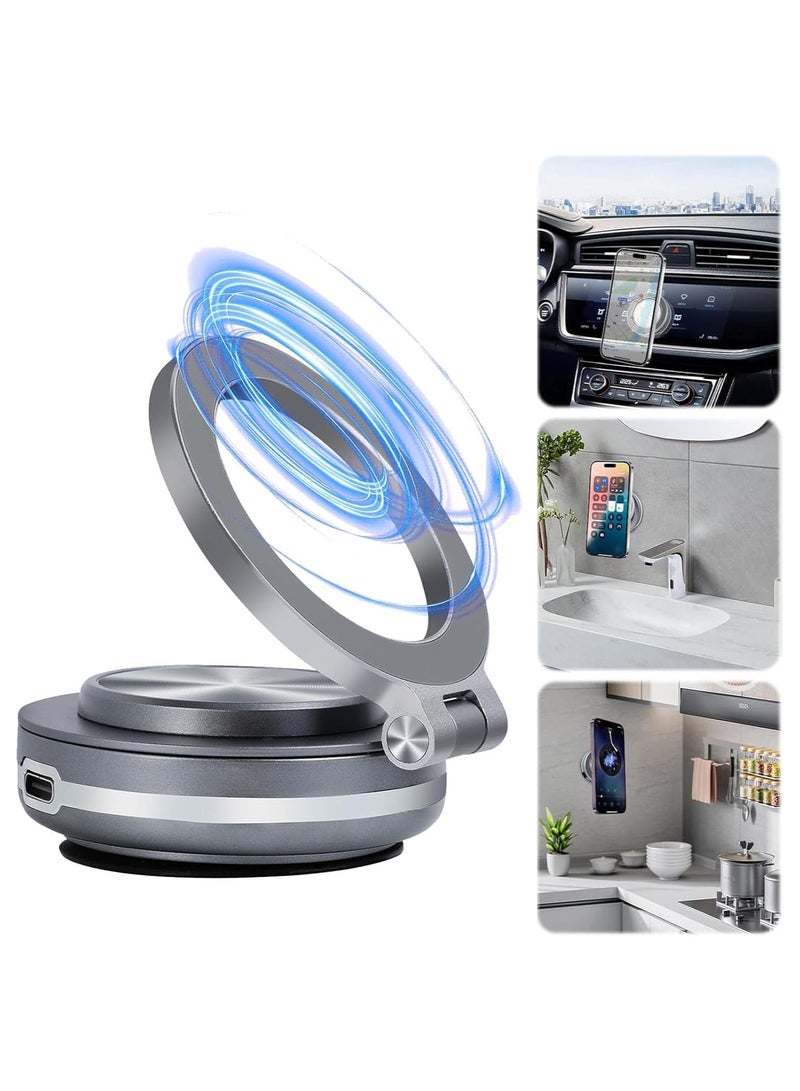 GUDOO Electric Vacuum Magnetic Car Phone Mount, 360° Rotating Magnetic Phone Holder, Strong Magnetic Grip for Car Kitchen Mirro Gym Bath Shower Compatible with iPhone Android - Image 1