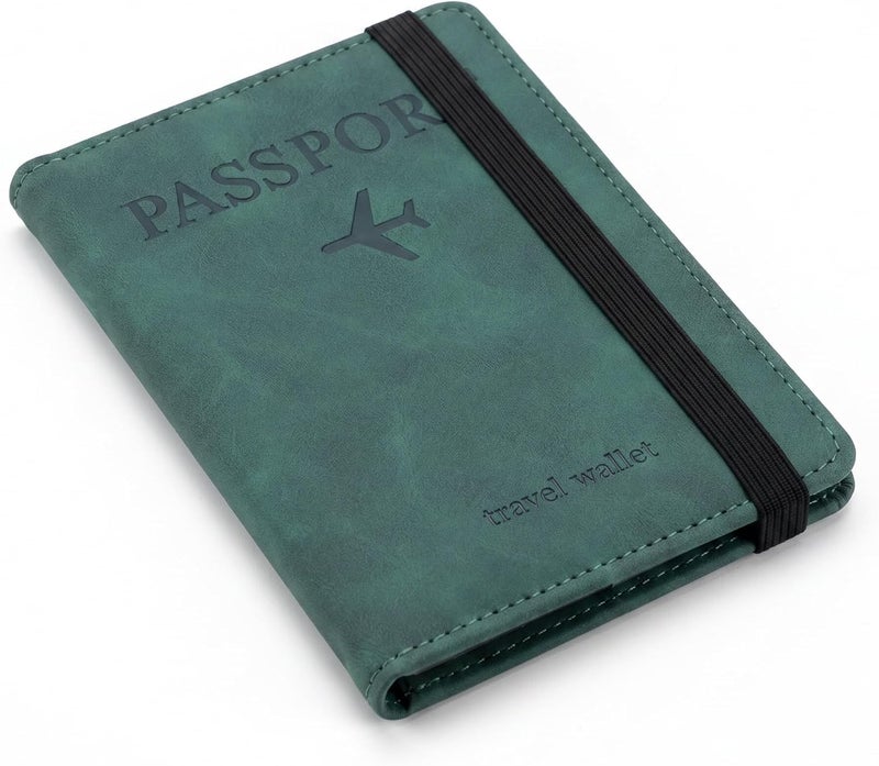 RFID Passport Holder Travel Wallet with Airplane Design (Olive Green) - Image 3
