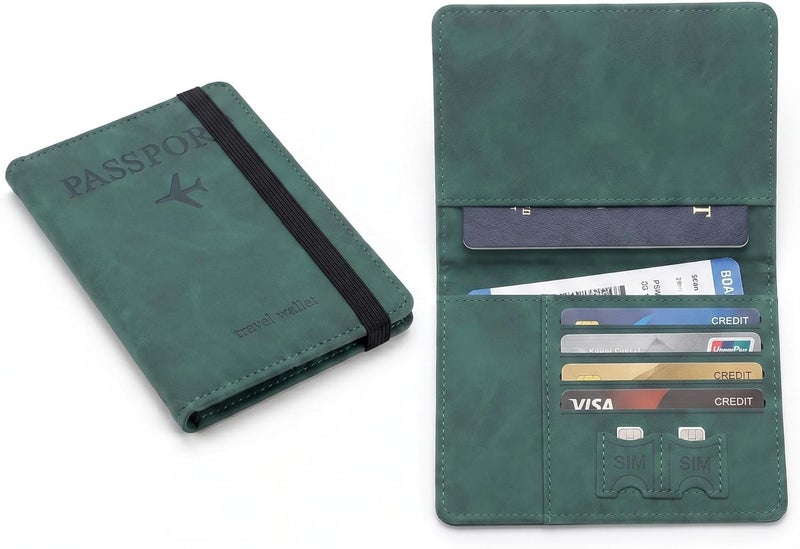 RFID Passport Holder Travel Wallet with Airplane Design (Olive Green) - Image 2