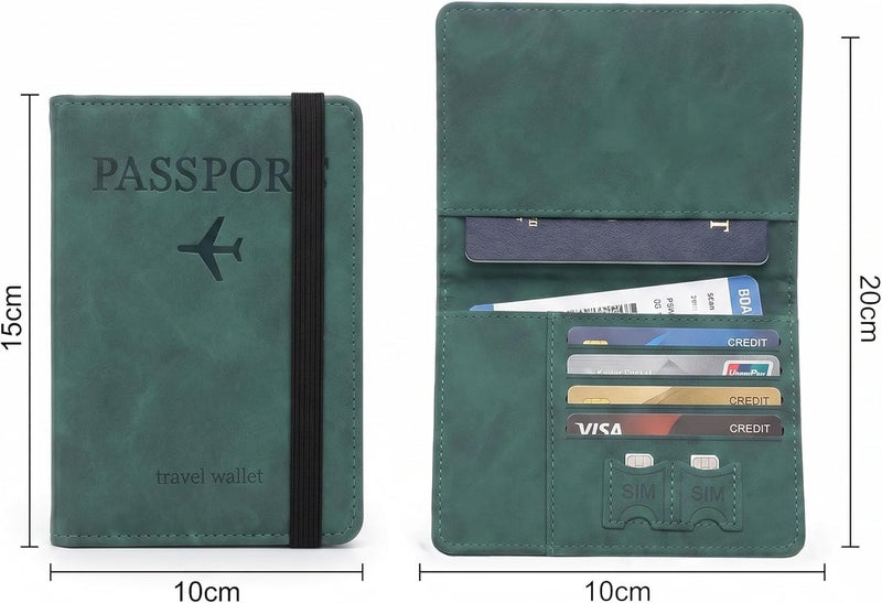 RFID Passport Holder Travel Wallet with Airplane Design (Olive Green) - Image 5