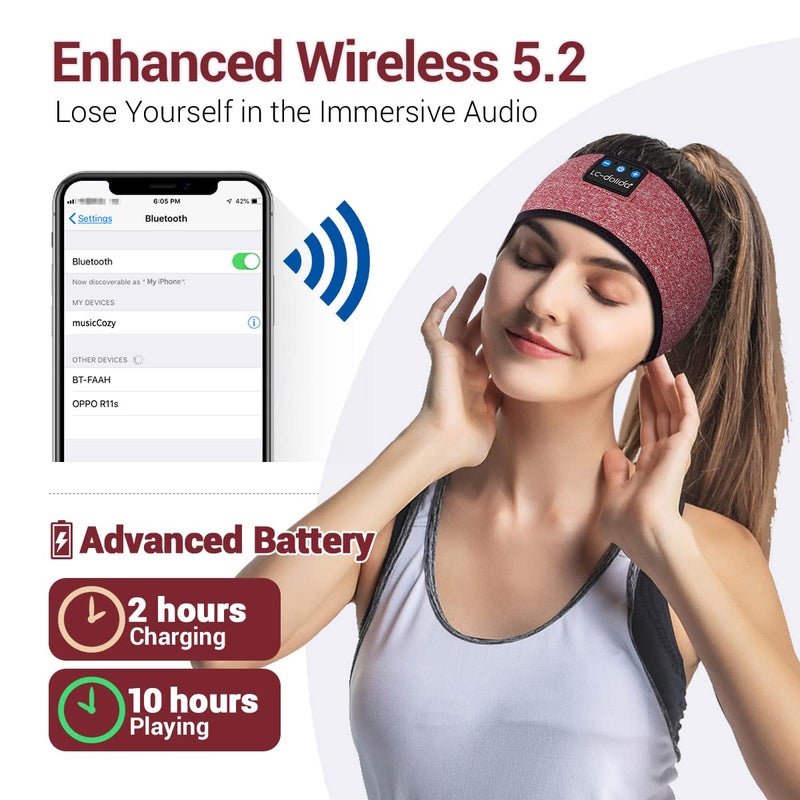LC-dolida Sleep Headphones Bluetooth Headband Sleeping Wireless Headband Headphones with Thin HD Stereo Speakers Perfect for Side Sleepers, Sport, Yoga, Travel - Image 3