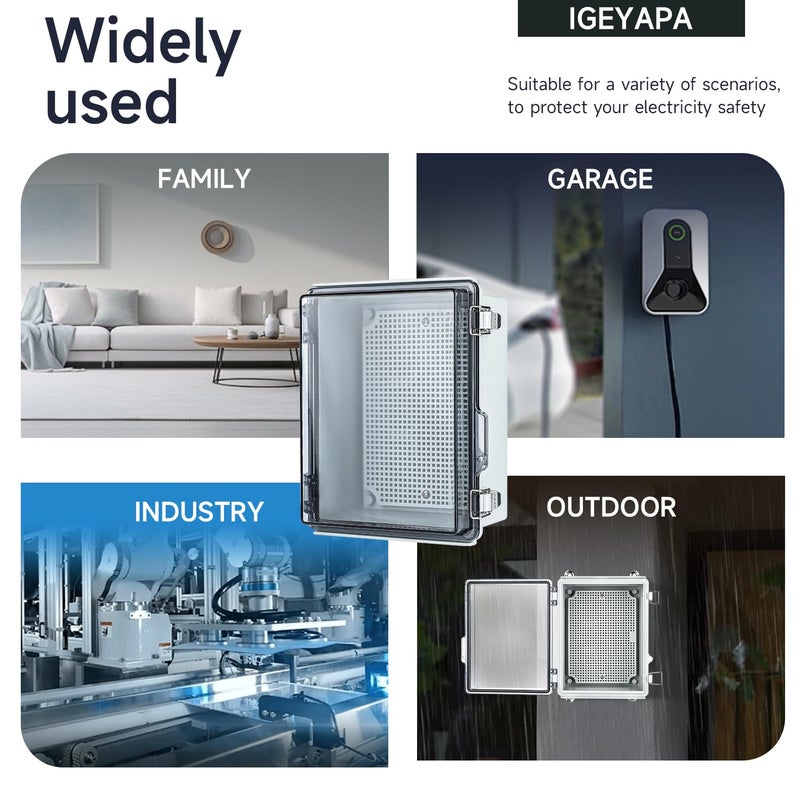 IGEYAPA Small Waterproof Electrical Junction Boxï¼ŒIP67 Waterproof Clear ABS Plastic Enclosure Boxes for Outdoor Garden with Hinged Cover, Mounting Plate, Wall Brackets, Cable Glands (8.7"x6.7"x4.3" Clear) - Image 4