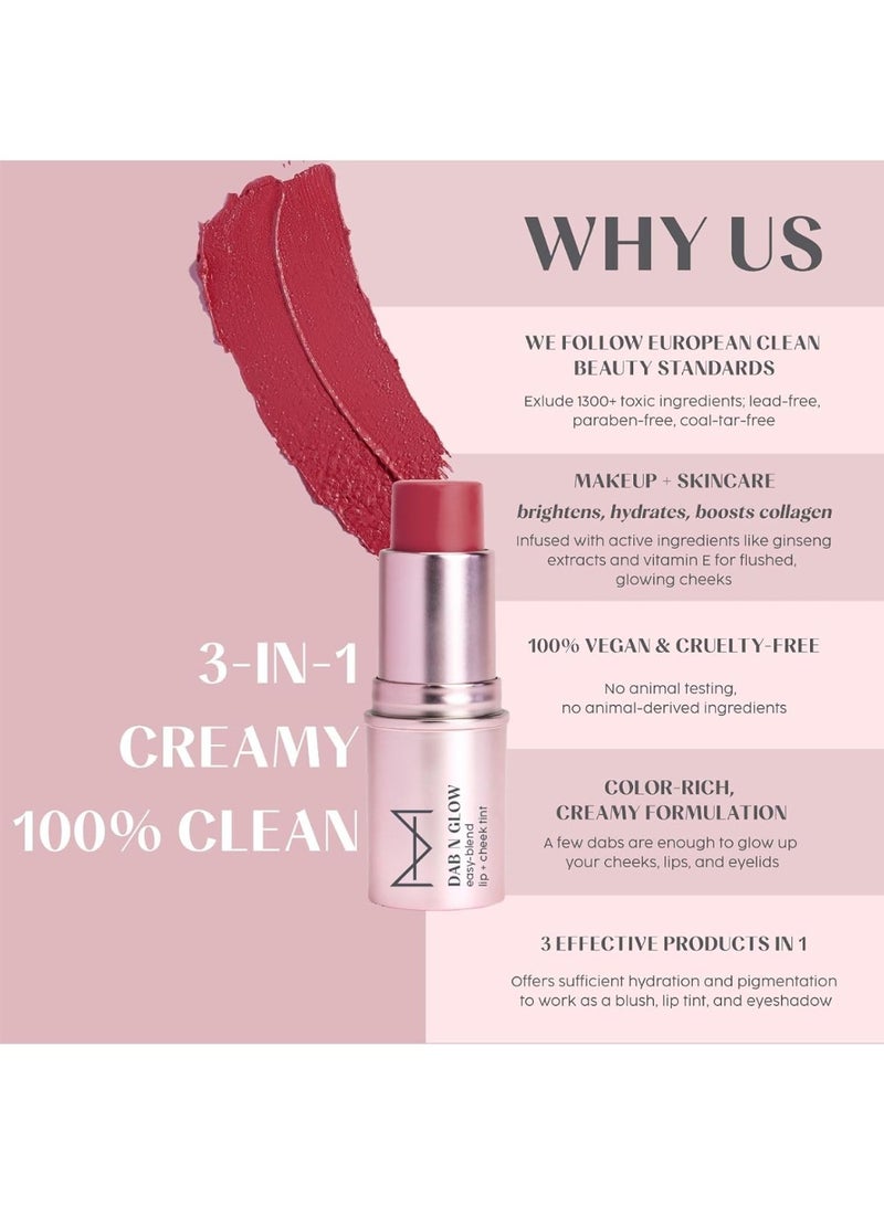 House Of Makeup Dab N Glow Lip Tint | Pigmented Blusher For Face Makeup | Creamy, Easy-Blend | For All Women | Multi-Use Tint for Cheeks And Lips | 8 gms | Burnt Rose - Image 3