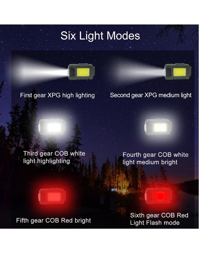 Mini Flashlight 500 Lumens Rechargeable Handheld Flashlights Key Light with 180° Rotatable Headlamps hat clip 6 Modes Waterproof Design for Camping Hiking Running Fishing Walking Green