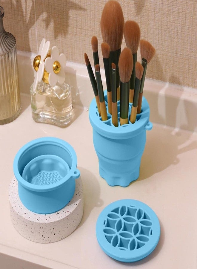 HAV CREATION 2-in-1 Makeup Brush Cleaner Mat with Storage Holder - Portable Folding Silicone Brush Cleaning Pad & Drying Rack Organizer for Cosmetic Brushes - Image 4