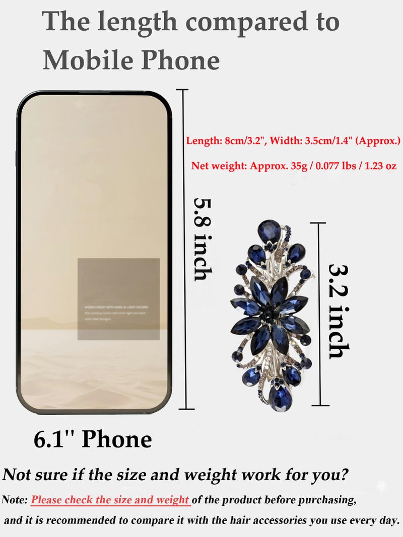 Sankuwen Flower Luxury Jewelry Design Hairpin Rhinestone Hair Barrette Clip,Also Perfect Mother's Day Gifts for Mom(Dark Blue) - Image 5