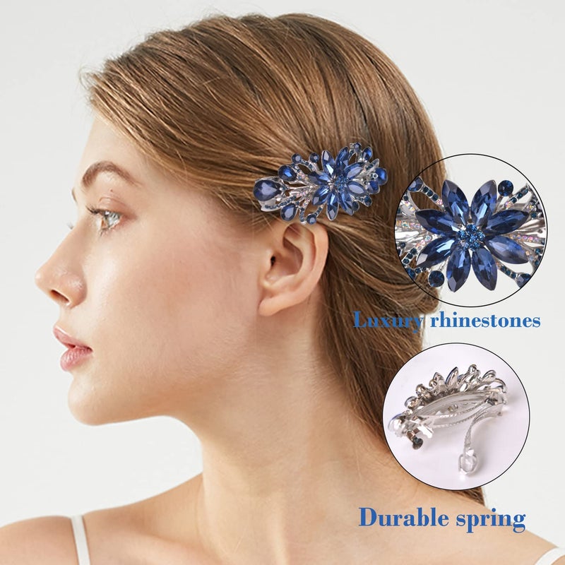 Sankuwen Flower Luxury Jewelry Design Hairpin Rhinestone Hair Barrette Clip,Also Perfect Mother's Day Gifts for Mom(Dark Blue) - Image 3