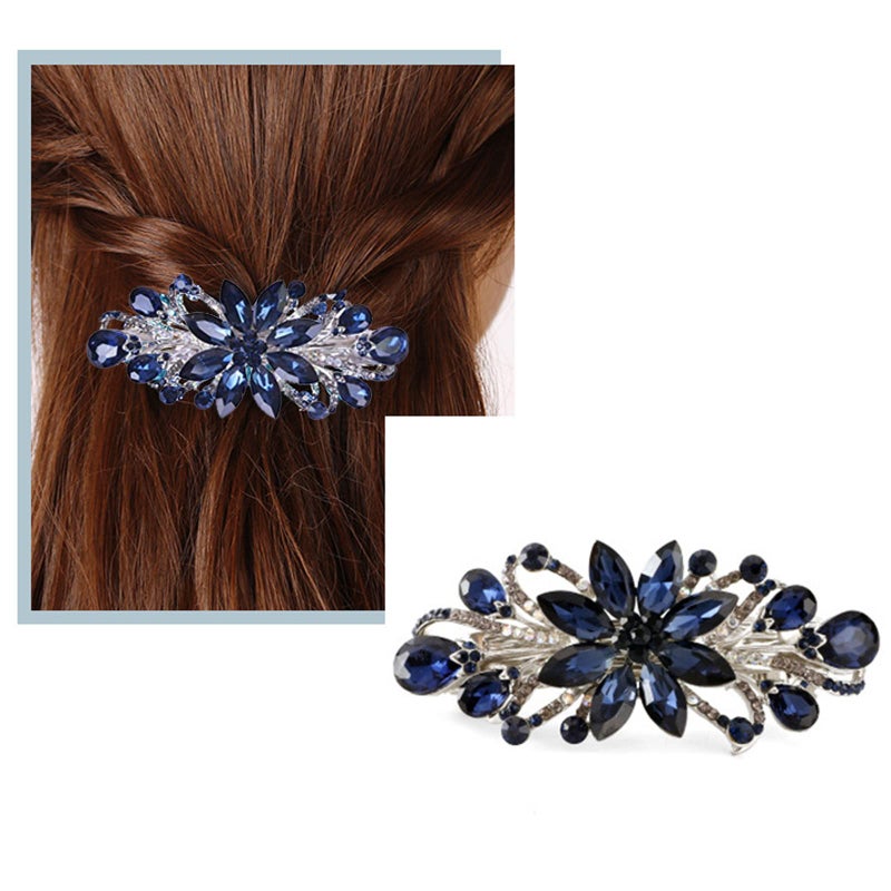 Sankuwen Flower Luxury Jewelry Design Hairpin Rhinestone Hair Barrette Clip,Also Perfect Mother's Day Gifts for Mom(Dark Blue) - Image 2