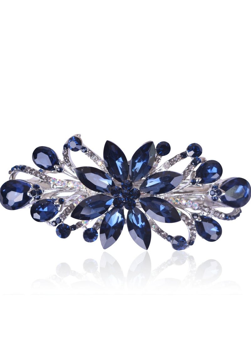 Sankuwen Flower Luxury Jewelry Design Hairpin Rhinestone Hair Barrette Clip,Also Perfect Mother's Day Gifts for Mom(Dark Blue)  - Image 1