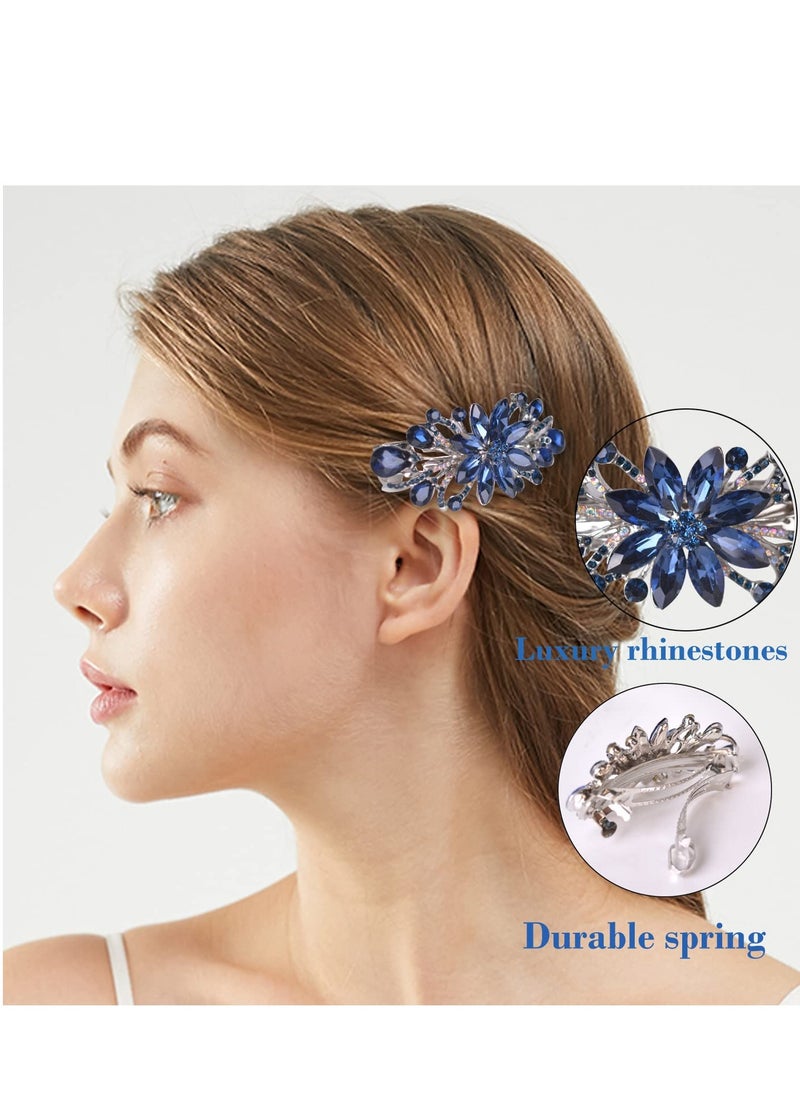 Sankuwen Flower Luxury Jewelry Design Hairpin Rhinestone Hair Barrette Clip,Also Perfect Mother's Day Gifts for Mom(Dark Blue)  - Image 2