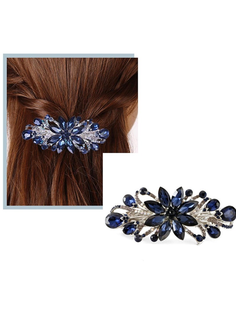 Sankuwen Flower Luxury Jewelry Design Hairpin Rhinestone Hair Barrette Clip,Also Perfect Mother's Day Gifts for Mom(Dark Blue)  - Image 3