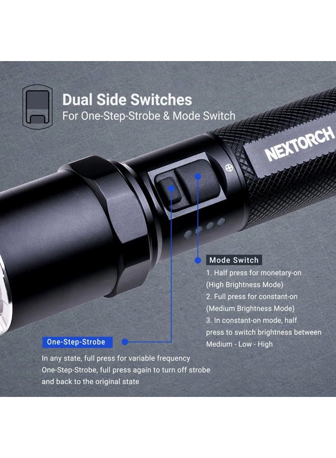 NEXTORCH P81 Rechargeable Flashlight High Lumens, 3000 Lumens LED Tactical Flashlight with 5 Modes & Strobe & Ceramic Glass Breaker for Night Duty, Outdoor Adventure, Self-Protection, Daily Use - Image 5