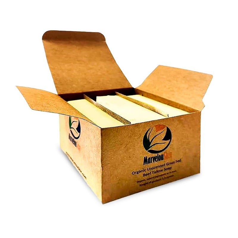 Marvelouskin Grass Fed Beef Tallow Soap  Organic Unscented Pack of 3