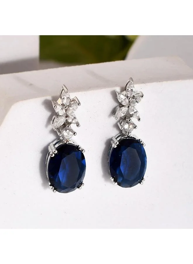 VOYLLA Voylla Sparkling Elegance Glam Blue American Diamond Drop Earrings