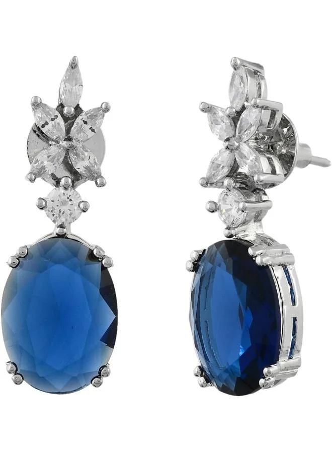 VOYLLA Voylla Sparkling Elegance Glam Blue American Diamond Drop Earrings