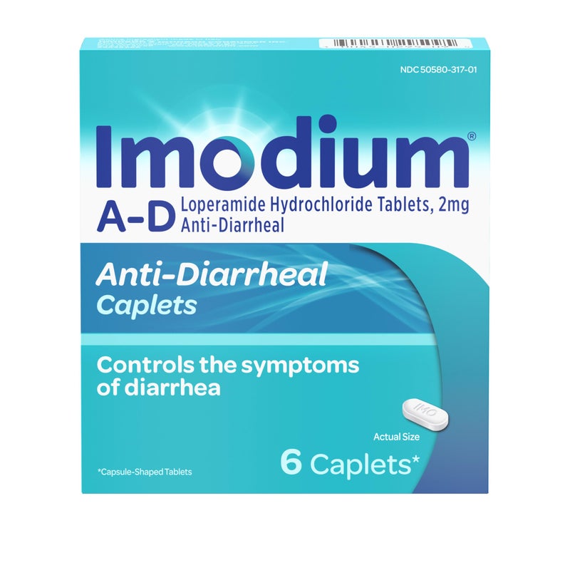 Imodium A-D Diarrhea Relief Caplets with Loperamide HCl, Anti-Diarrheal Medicine to Help Control Symptoms of Diarrhea Due to Acute & Traveler's Diarrhea, HSA/FSA Eligible, 6 ct - Image 1