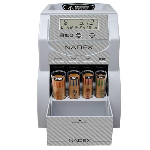 Nadex S180 Digital Coin Counter & Sorter – Counts and Wraps Coins Automatically, Stops When Rolls are Full, Carbon Fiber Finish. - Image 1