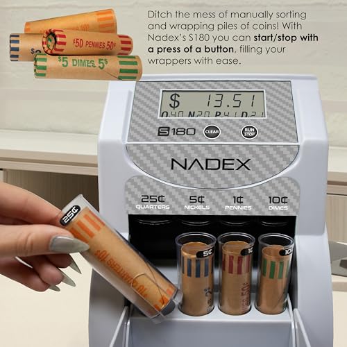 Nadex S180 Digital Coin Counter & Sorter – Counts and Wraps Coins Automatically, Stops When Rolls are Full, Carbon Fiber Finish. - Image 5