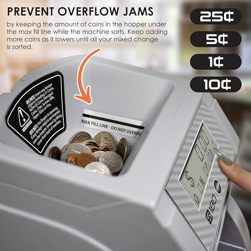 Nadex S180 Digital Coin Counter & Sorter – Counts and Wraps Coins Automatically, Stops When Rolls are Full, Carbon Fiber Finish. - Image 3