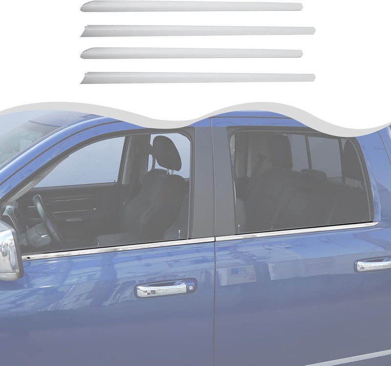 HTHE Polished Stainless Steel Chrome Window Sill Trims for Dodge RAM 1500 2500 3500 (2010-2017) - 4Pcs Set - Image 1