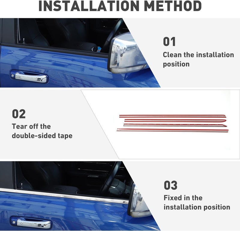 HTHE Polished Stainless Steel Chrome Window Sill Trims for Dodge RAM 1500 2500 3500 (2010-2017) - 4Pcs Set - Image 5