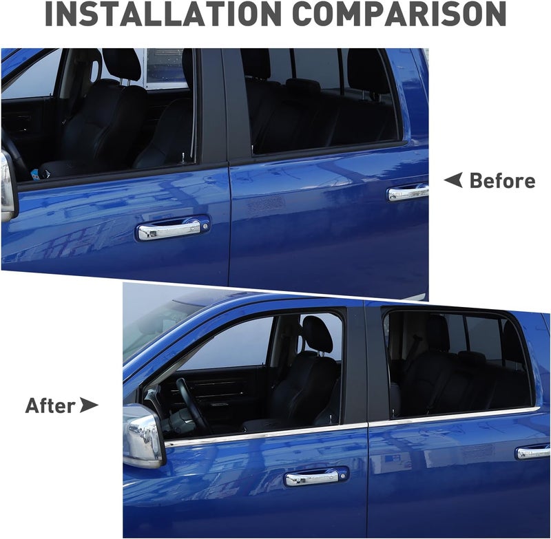 HTHE Polished Stainless Steel Chrome Window Sill Trims for Dodge RAM 1500 2500 3500 (2010-2017) - 4Pcs Set - Image 2