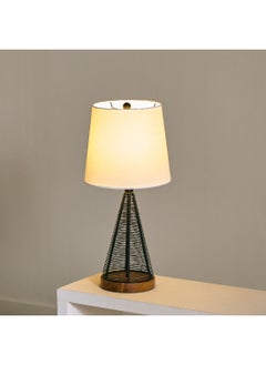 Home Box مصباح طاولة معدني وخشبي آрон مع ظلة قماشية 26 × 53 × 26 سم  - Image 2
