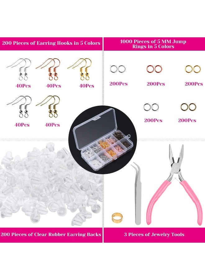 Audab Earring Hooks, Audab 1400pcs Making Kit with 200pcs Ear Ring 1000pcs Jump Rings, Backs and Jewelry Pliers for Supplies Findings - Image 3