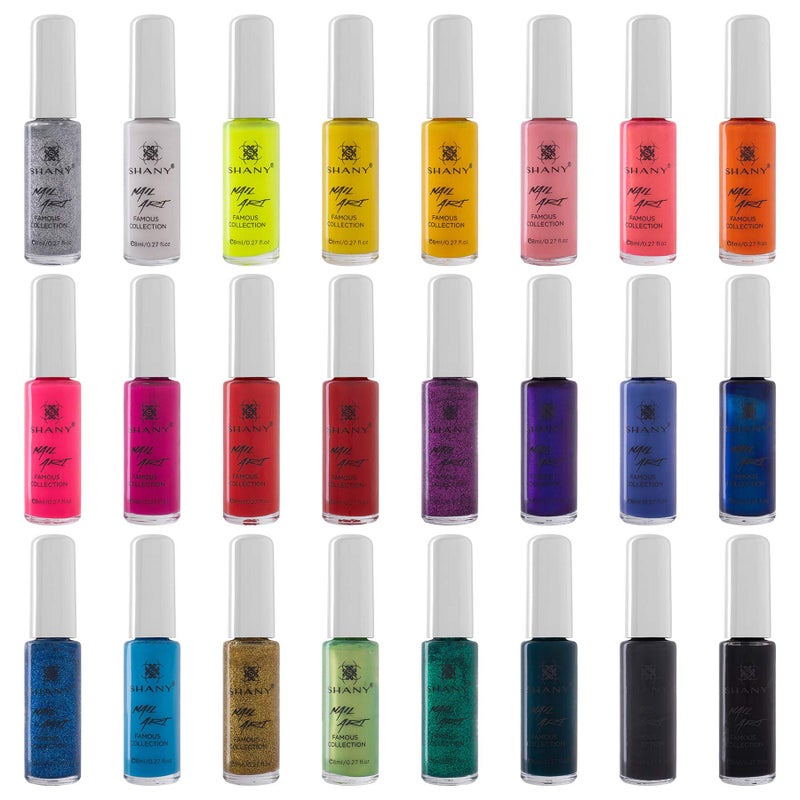 SHANY Nail Art Set Nail Polish - Glitter, Metallic, Pearls, Neon and Matte Nail Polish Nail Art Drawing Decoration Set With Built-in Thin Nail Art Brush - 24 Famous Colors Nail Polish Bulk - Image 1