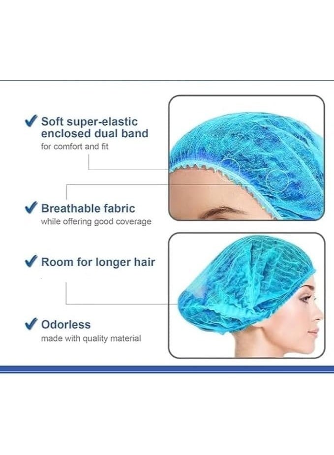 Disposable Hair Net Cap Elastic Non-Woven Bouffant Breathable Comfortable Dustproof Head Cover Stretchable Free Size for Hospitals Labs Kitchen Cosmetic Industries Use (100pcs – Blue) - Image 3