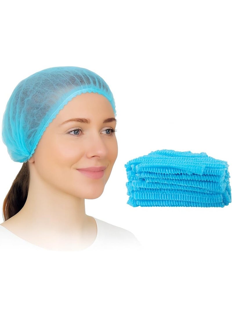 Disposable Hair Net Cap Elastic Non-Woven Bouffant Breathable Comfortable Dustproof Head Cover Stretchable Free Size for Hospitals Labs Kitchen Cosmetic Industries Use (100pcs – Blue) - Image 1
