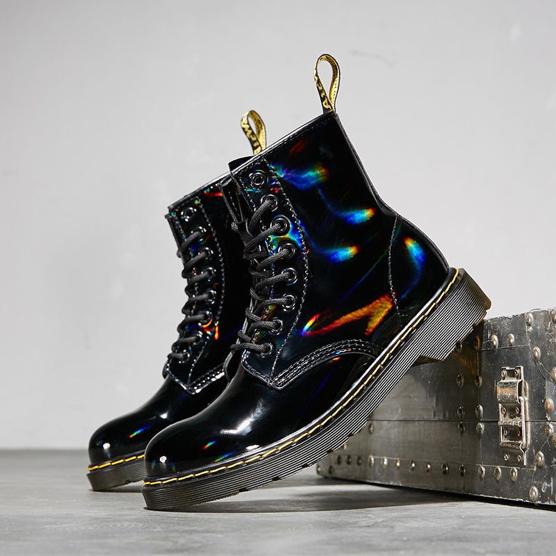 Couple Boots Thick-Soled Leather Boots High-Top British Women'S Boots Mirror Glossy Genuine Leather Men'S Shoes - Image 2