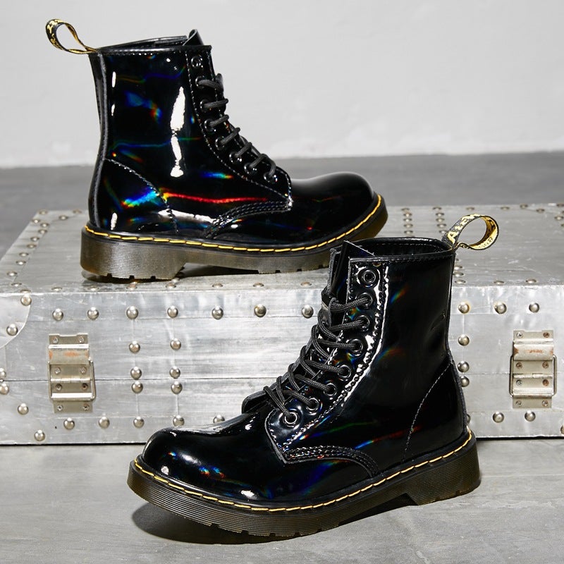 Couple Boots Thick-Soled Leather Boots High-Top British Women'S Boots Mirror Glossy Genuine Leather Men'S Shoes - Image 1