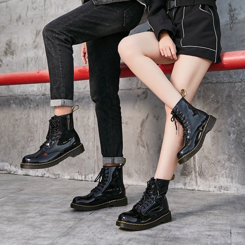 Couple Boots Thick-Soled Leather Boots High-Top British Women'S Boots Mirror Glossy Genuine Leather Men'S Shoes - Image 4